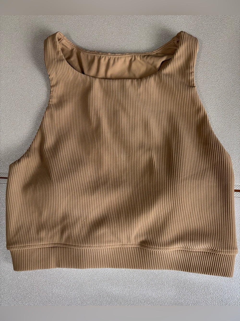 Ribbed High-Neck Crop Top/Sports Bra Beige Medium Activewear Racer Back